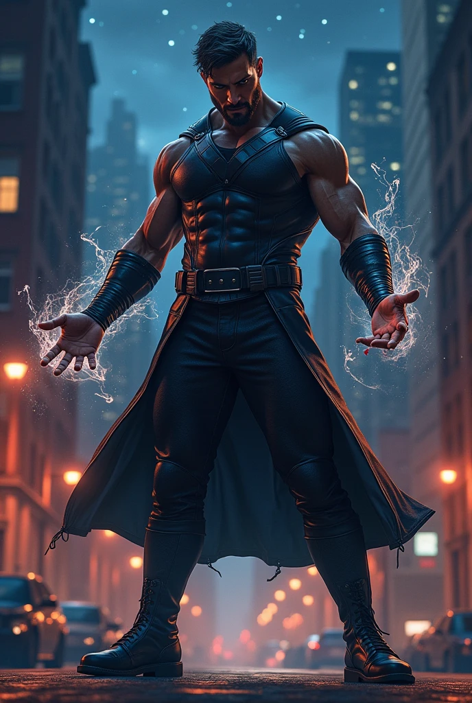 Make me a hero with sonic wave manipulation abilities and perfect strategies, a man with a dark style and very good physique