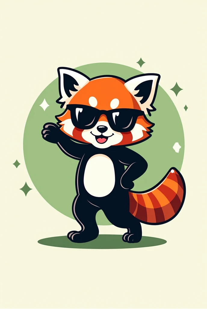 Modern red panda logo walking with dark sunglasses