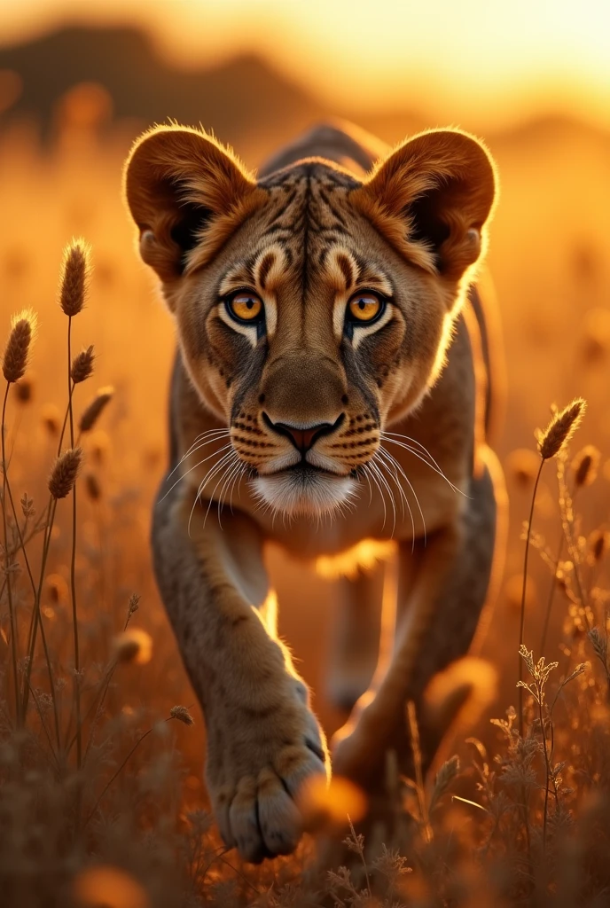 wide eyes, iris reflecting a lion