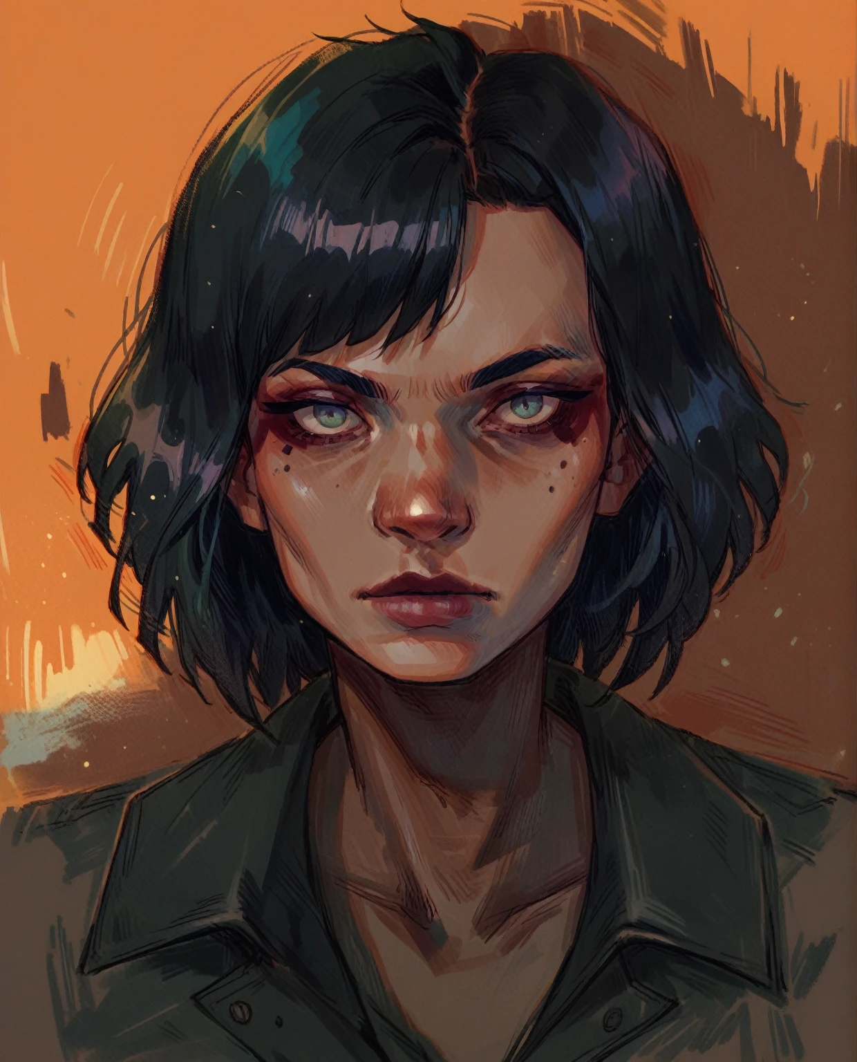 score_9, score_8_up, score_7_up, score_6_up, score_5_up, score_4_up, T0n1, 1girl, colorful, short hair, dark makeup