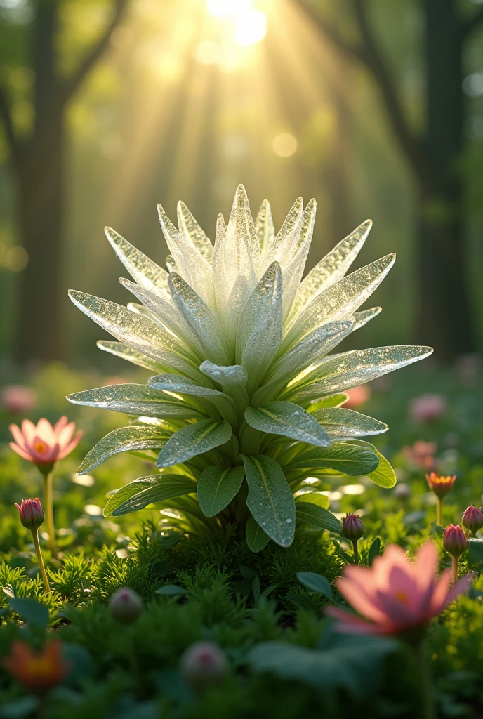 a plant with transparent crystal leaves