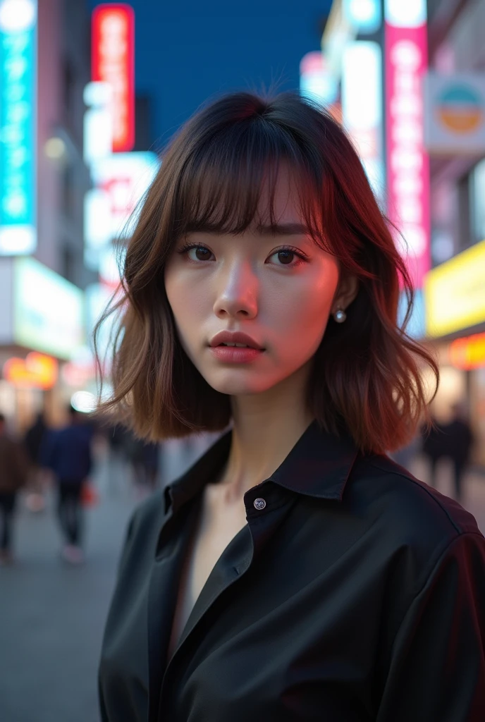 Ultra-high resolution, Superior Quality, Highest quality, Super detailed, Realistic, 8k, RAW Photos, Highest quality, masterpiece, Attractive girl, wonderful, Brown Hair, Shoulder-length layered, Asymmetrical bangs, Japanese Idols, Sophisticated, stylish, blouse,Shibuya Ward, 