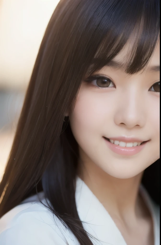 best quality, face focus, soft light, ultra high res, (photorealistic:1.4), RAW photo,(Shinozaki Ai), white skin, kawaii, 1 Japanese girl, solo, cute, (smile), (pupil, lights in the eyes), detailed beautiful face, Medium-sized breasts,(high resolution detail of human skin texture),(long hair),(portrait), upper body, white traditional kimono