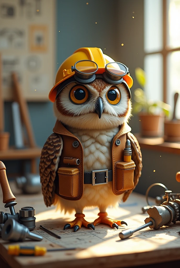 An owl dressed as an engineer