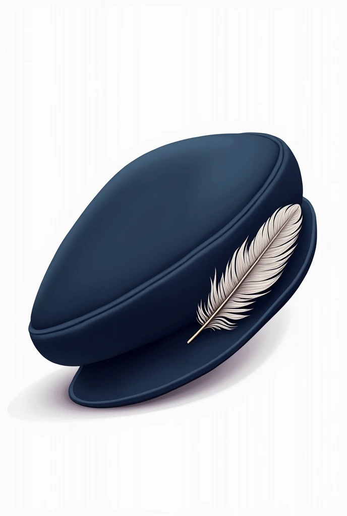{
"prompt": "A vector illustration of a Brazilian beret with a feather. The beret should have a soft texture, be dark blue, and include a single feather tucked into the side. The feather should be detailed, elegant, and slightly curved, with a contrasting light color like white or light gray. The illustration should be clean and suitable for use as a vector graphic.",
"size": "1024x1024"
}
