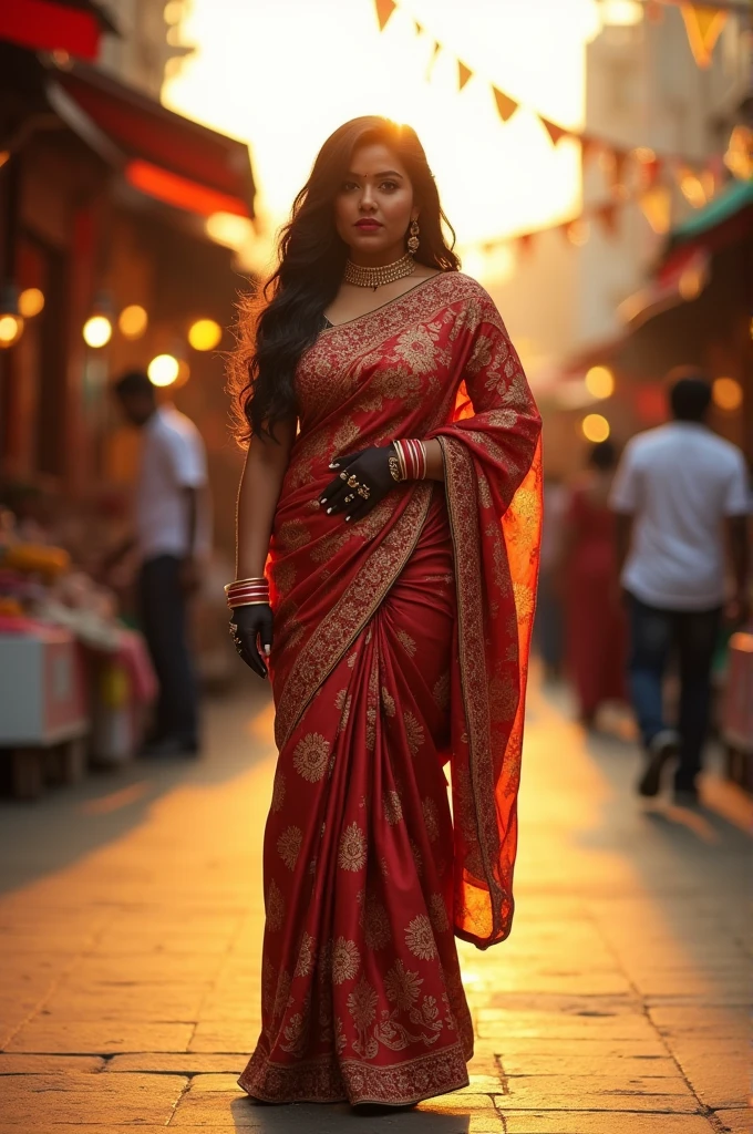 Fatass Indian Lady wearing saree with tight leggings, gloves and high heel boots