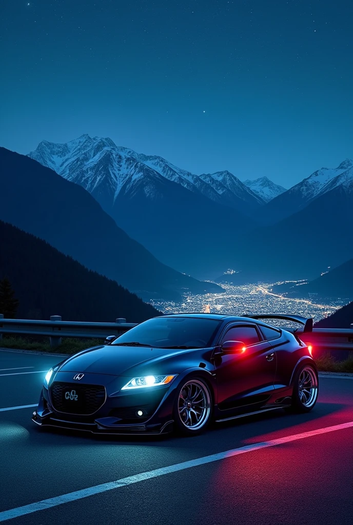 Depicting the tuning of a Honda CR-Z alongside the scenery of Japan's night mountain passes.