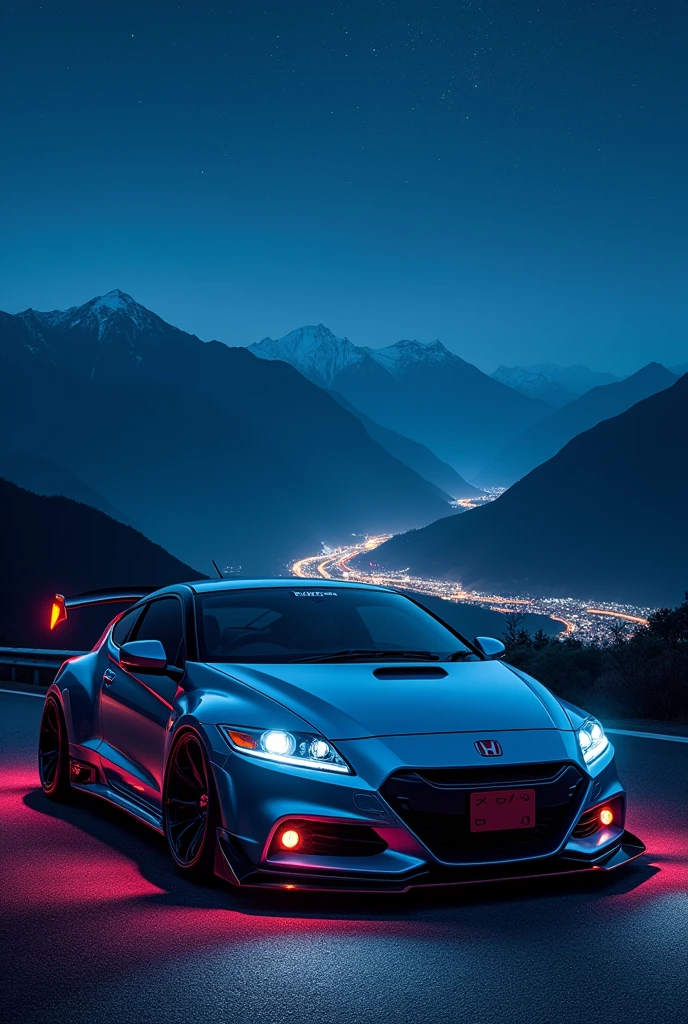 Depicting the tuning of a Honda CR-Z alongside the scenery of Japan's night mountain passes.