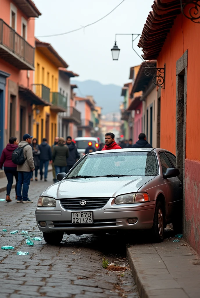 Take a photo of a car crash on a street in Arequipa, Peru