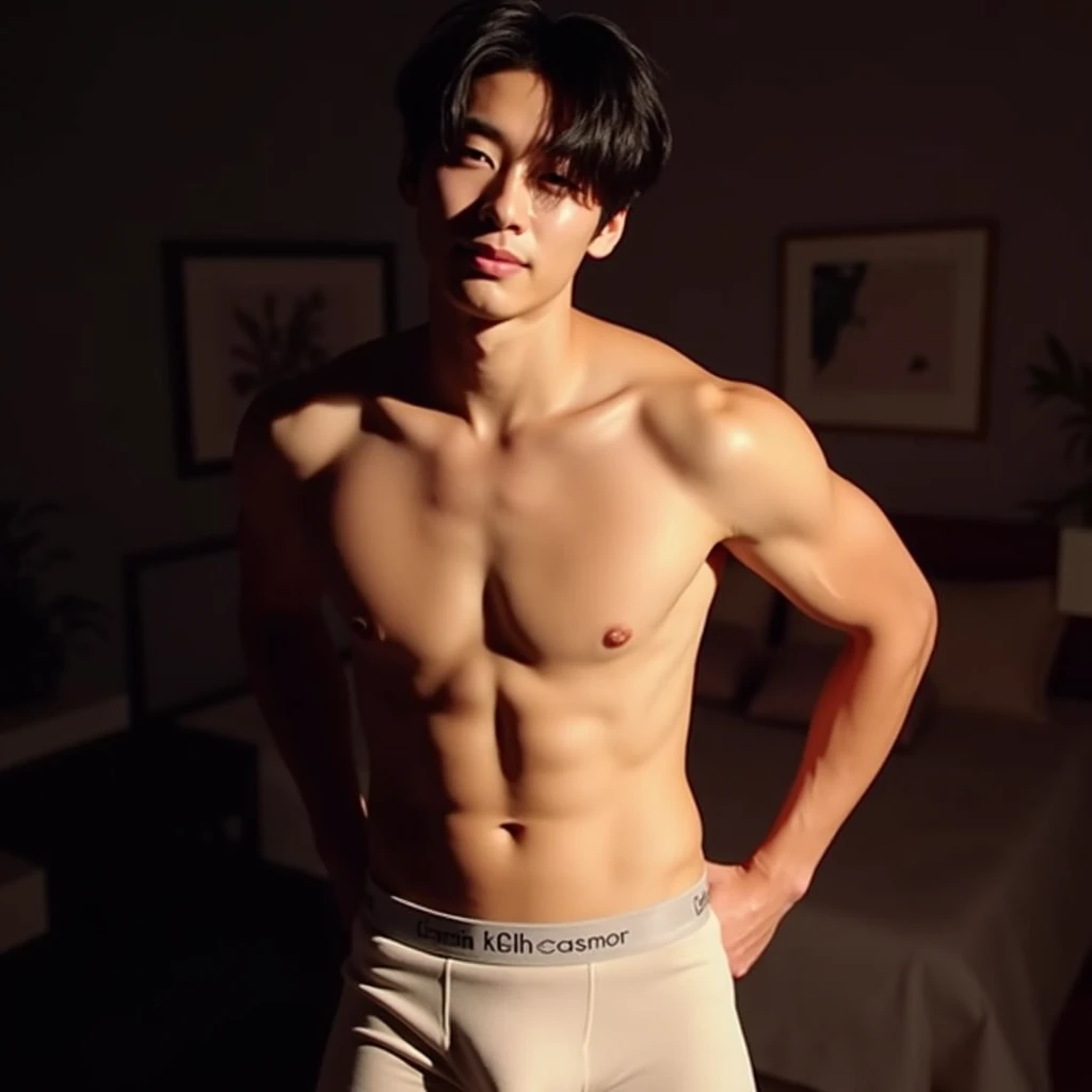 A picture of Jungkook from BTS in Calvin Klein boxers