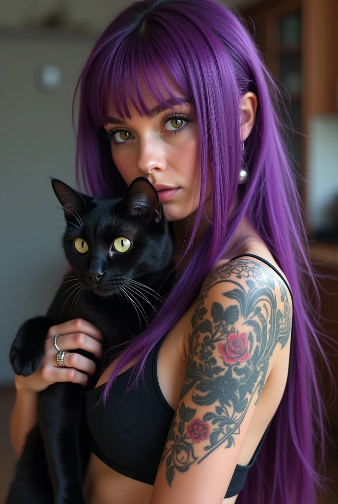 Sexy tatto and purple hair girl and black cat and mercedes amg