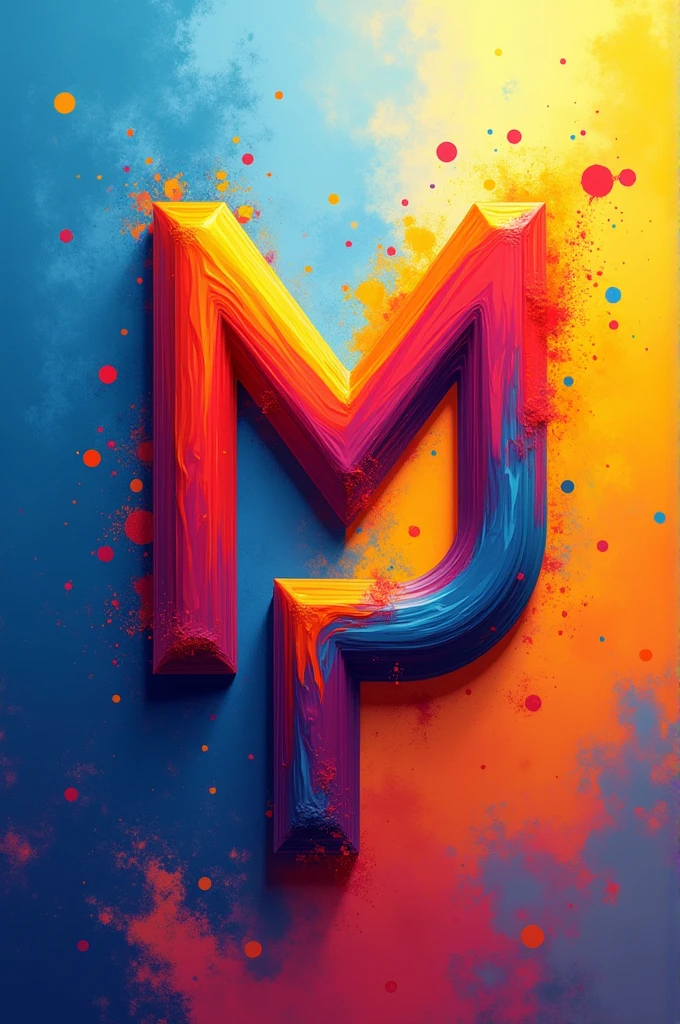 Generate me a dynamic drawing with nice colors that carry the letters M and P