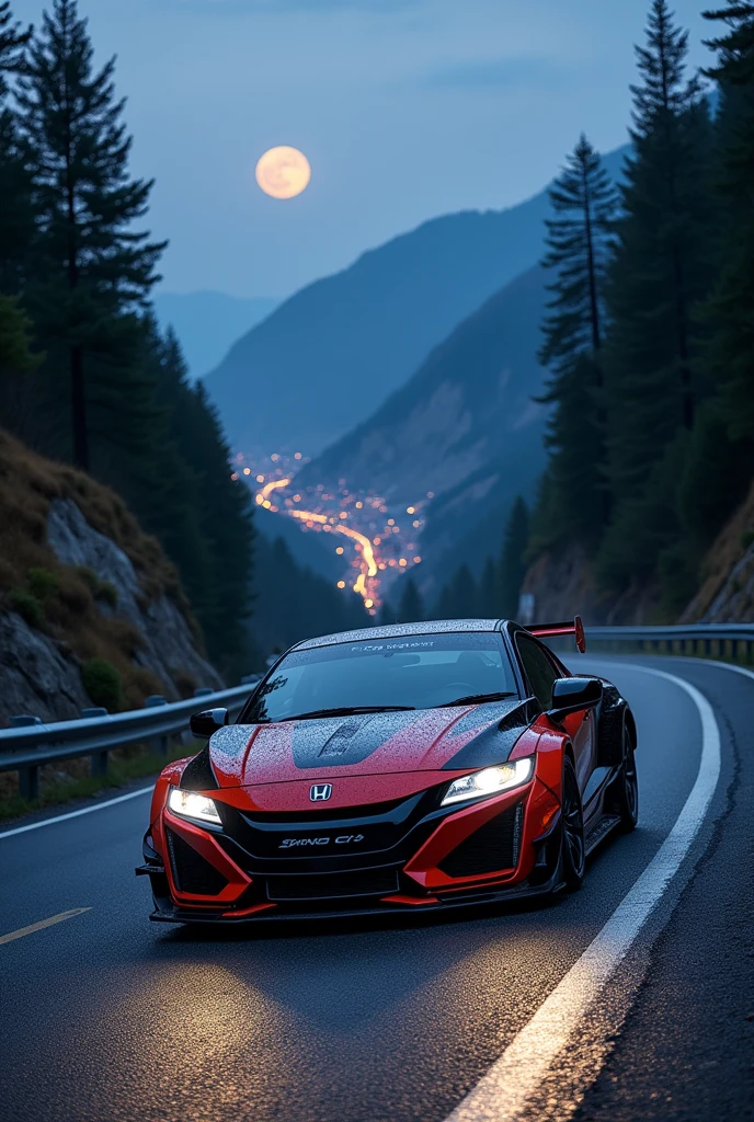 Depicting the driving experience of a tuned Honda CR-Z, accompanied by the scenery of Japanese mountain passes at night.