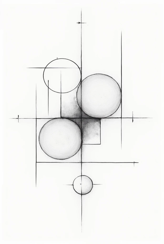 abstract linear drawing, white background, marked geometric shapes