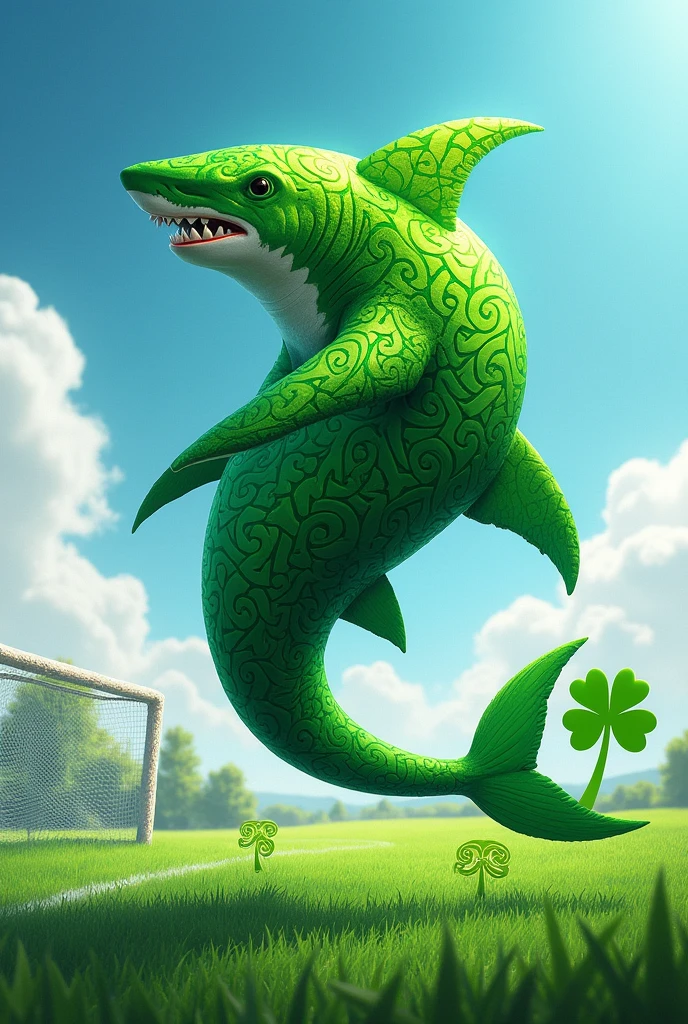 Combination of a clover and a shark for football 
