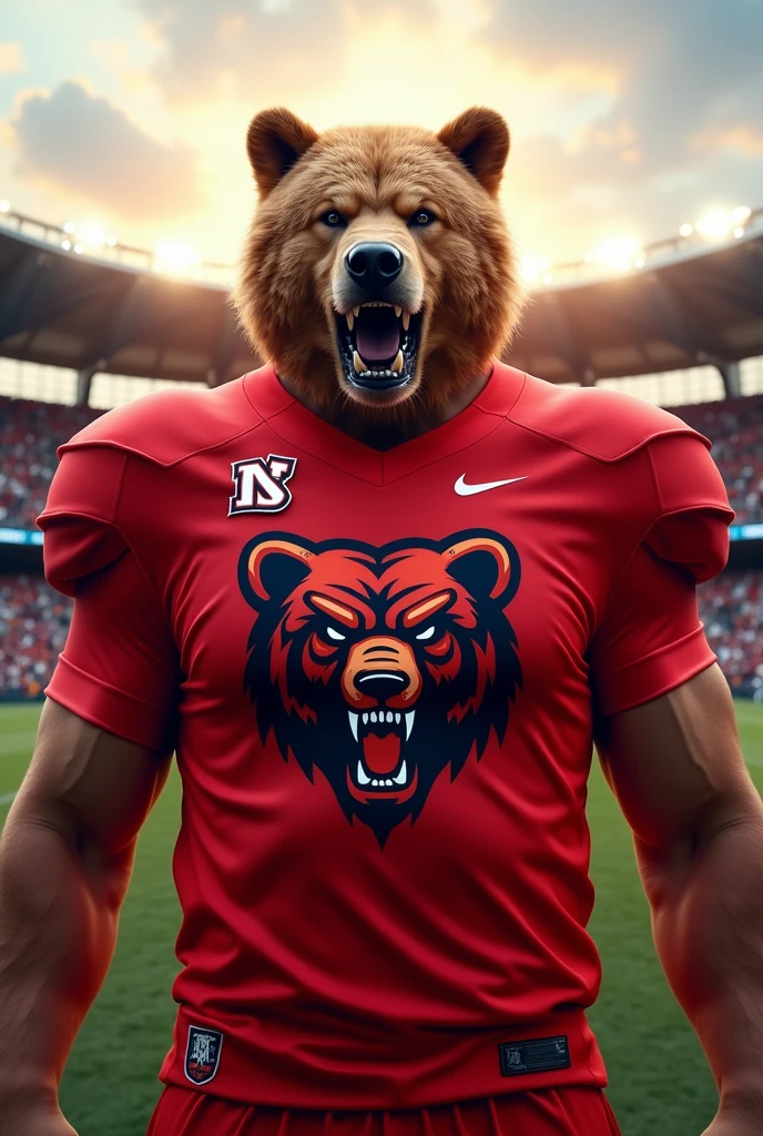 Create a red shirt for an organized team, with a big angry bear