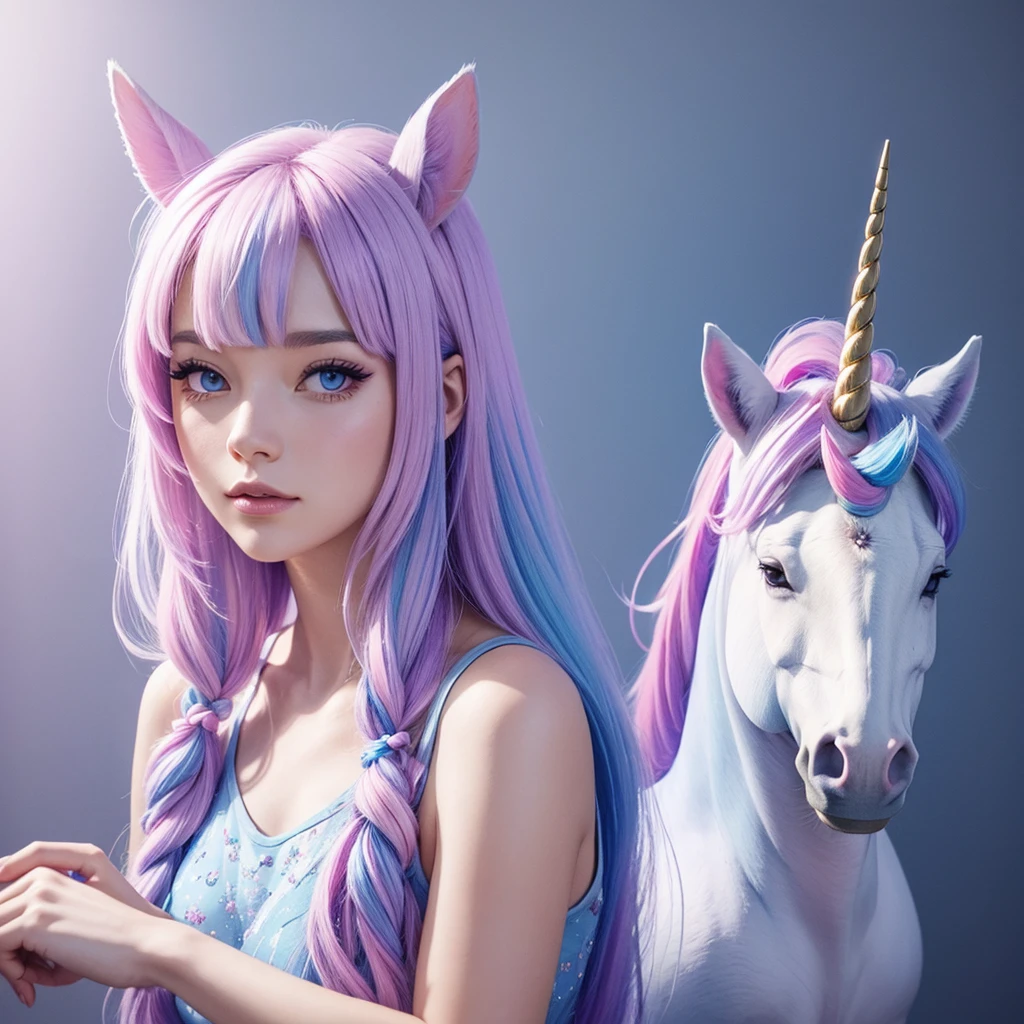Unicorn drawing with blue, pink and lilac hair  