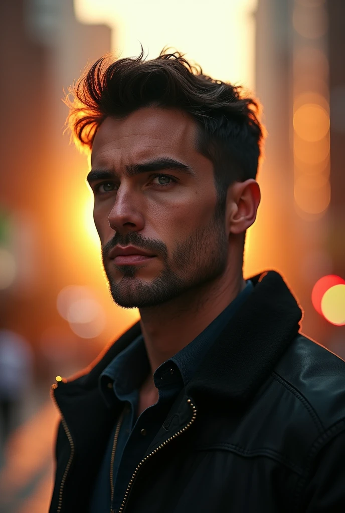 Handsome man with intense gray eyes 