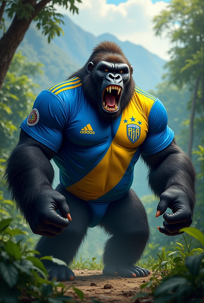 Create an angry gorilla with the Boca Juniors club shirt