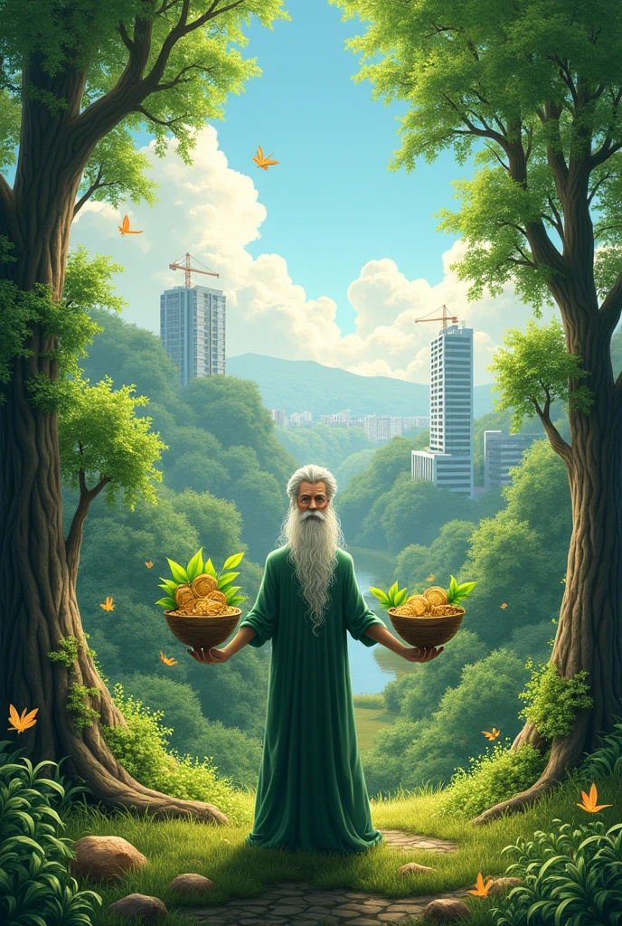 An image reflecting the compensation rate for economic payment for the felling of forests and large forests or woodlands or hectares of grasses for the construction of buildings and that there is a balance in the felling of trees