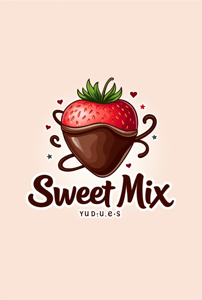a strawberry and chocolate brand logo with the name sweet mix,with cute and simple decorations