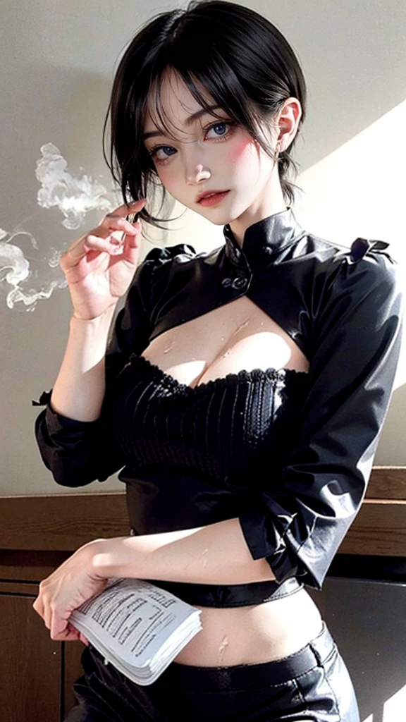 1girl in, POV, 1boy, between breasts, , Sweat, cleavage, , , Room, full of sweat, Large breasts, motion line, motion-blur, Warm summer, white shirt,Precise features and delicate expressions,huge breasts are wet,Very beautiful woman,、((trembling))、(Slim and thick ),Toned body、Composition of the whole body、Perfect human body、(((Sweat,steam, Oil,gleaming skin、realistic skin textures、Detailed beautiful skin、Shiny skin、shiny white skin)))、Boy's room、Study guidance by a private tutor、reward、darkened room、Studying、((Vertical ribbed sweater dress with open neckline)), Holding a red pen、Spread your legs in front of you、Embarrassing and embarrassed face、astonished face、Manteau blanc、Department of Science、flask、beakers、microscope、science books