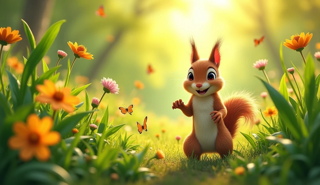 A scene of life emerging, with plants and animals emerging from the earth. bright coloured, like green and yellow. Realistic and animated style, conveying joy and vitality.