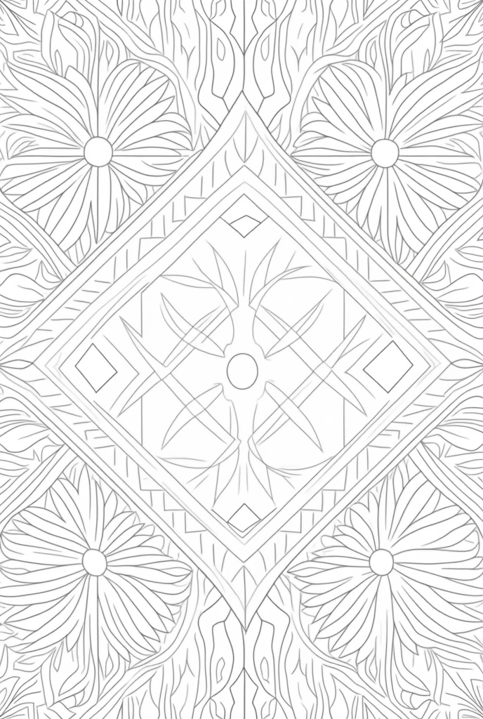 Create a coloring page featuring intricate geometric patterns with thin black lines on a clean white background. The design should include a variety of abstract shapes arranged in a minimalist style, providing an elegant and simple canvas for coloring