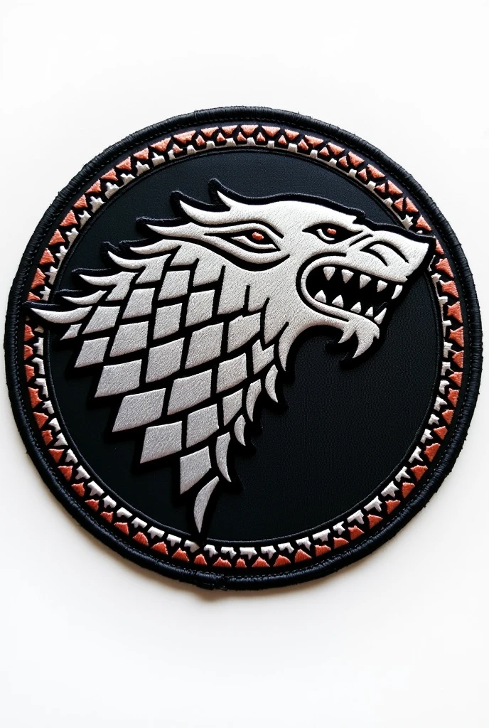 Make a circular patch of Aviation Squadron called Wolves of Helicopters MI 171, with the Sigil of House Stark, give it sleek modern look, Sigil and Helicopter should be prominent, picture of patch only no background