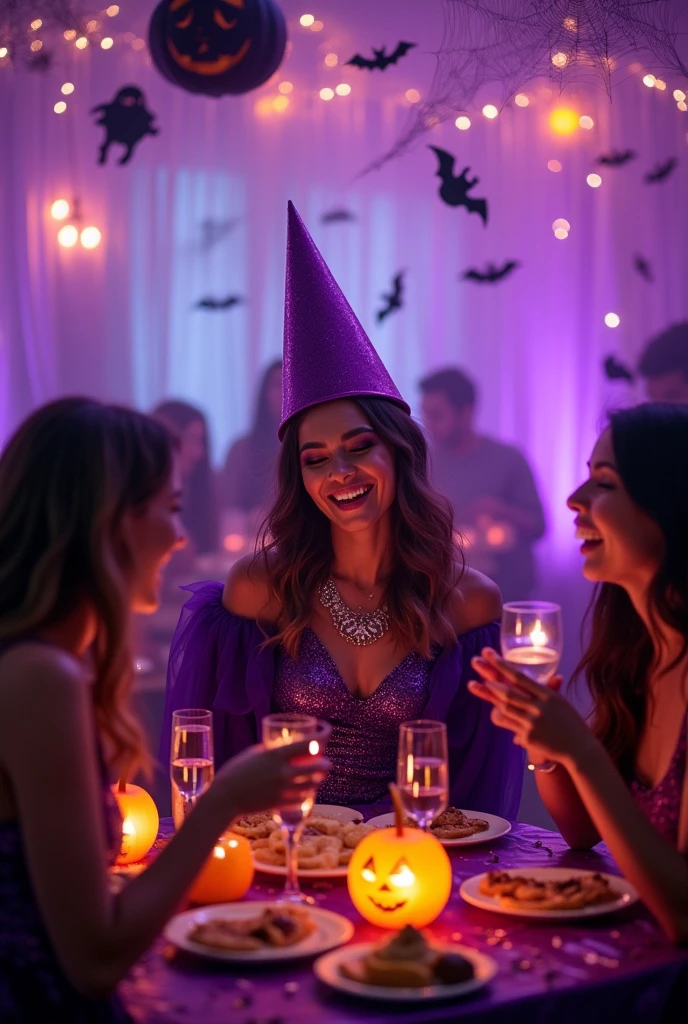 Purple Halloween party to announce the biggest 18th birthday party I couldn't resist going to, with light beams and spooky things 