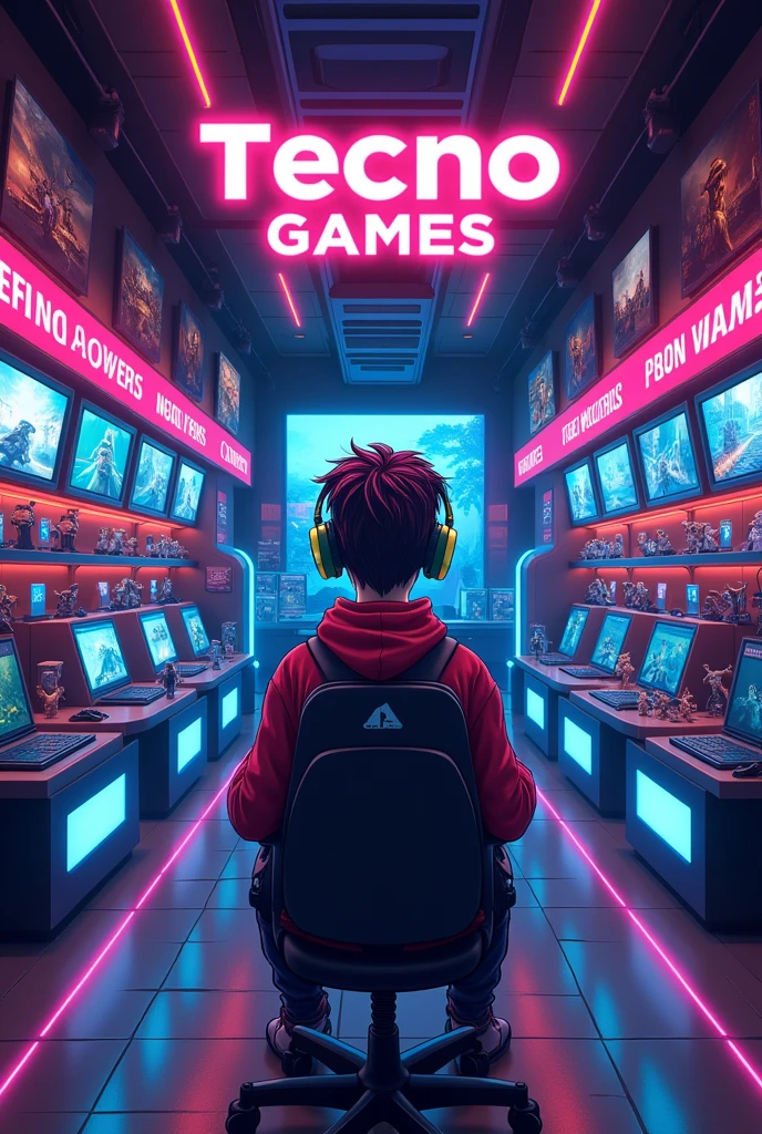 Create a design for a game store with the logo Tecno Games