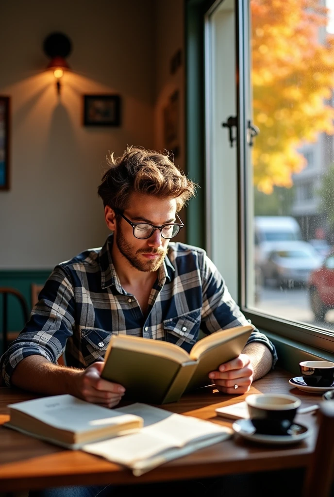 A man reading an economics book showing great interest