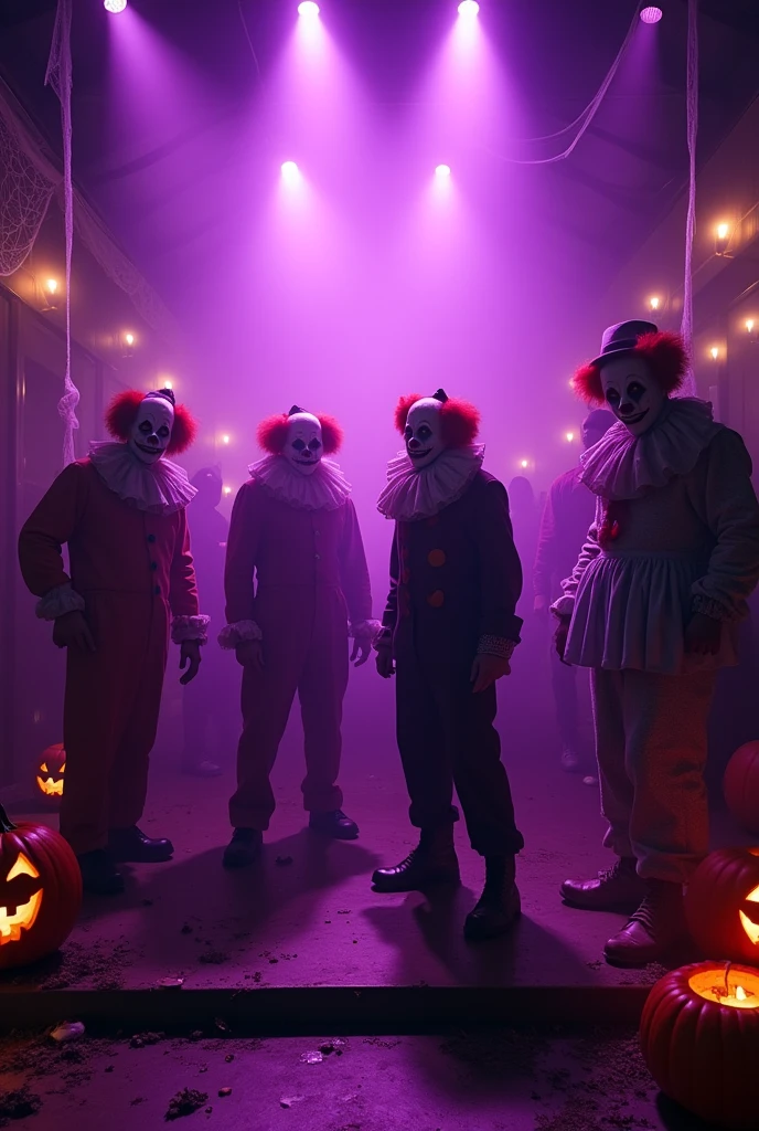 Purple Halloween party to announce the 18+ party that I couldn't resist going to. It has to have light beams and scary stuff with clowns.