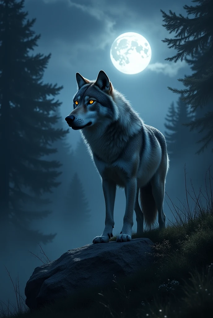 wolf eyes reflected in the full moon
