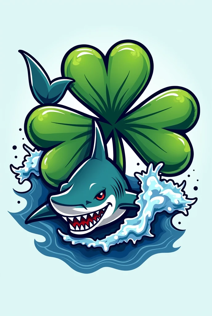 Combination of a clover and a shark football logo