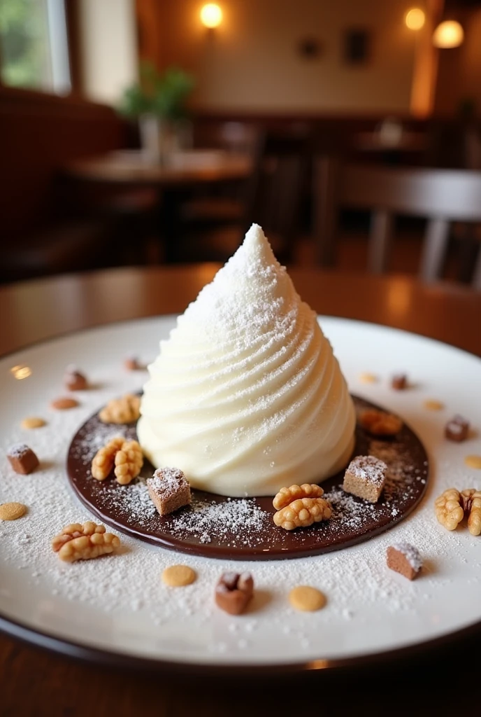 A plate with dessert, A very delicious Mont Blanc cake