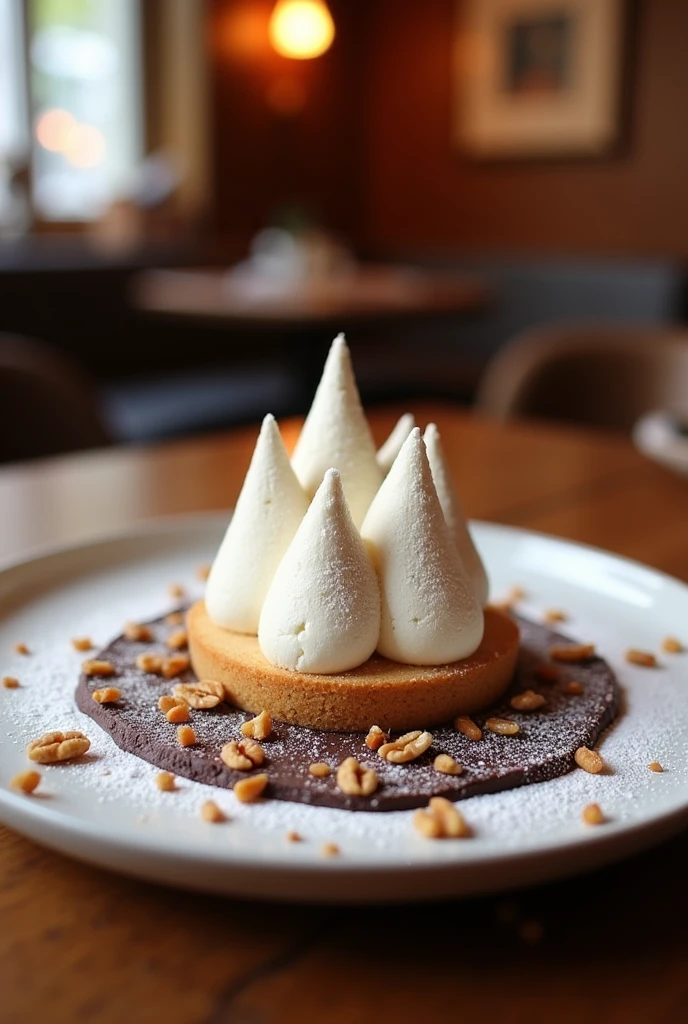 A plate with dessert, A very delicious Mont Blanc cake