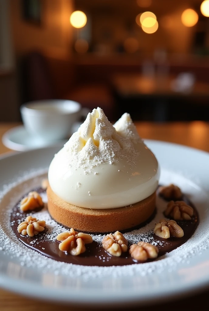 A plate with dessert, A very delicious Mont Blanc cake