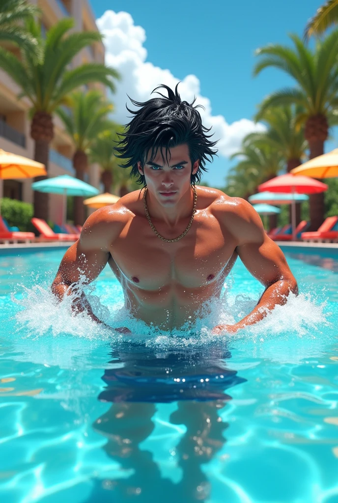 Keith from Voltron swimming in the pool