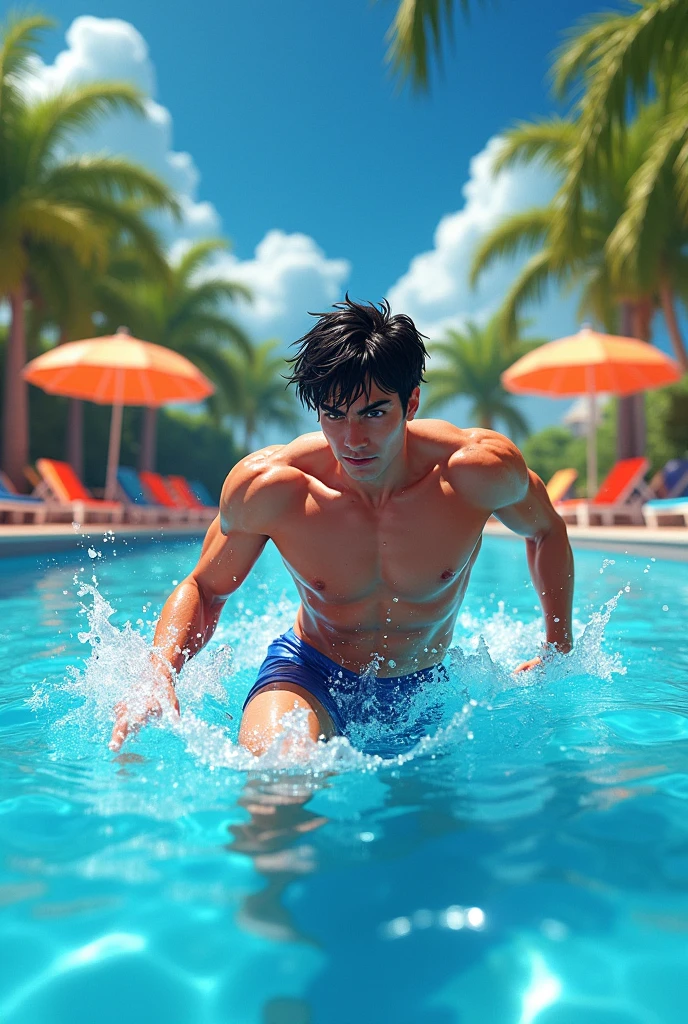 Keith from Voltron swimming in the pool