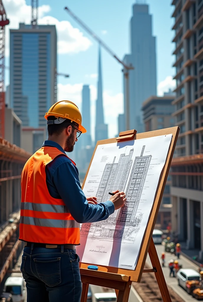 A person building apartments