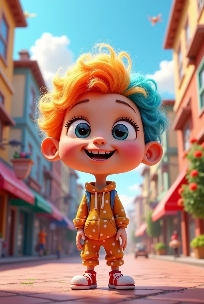Create a realistic full body 4D cartoon character with a big head