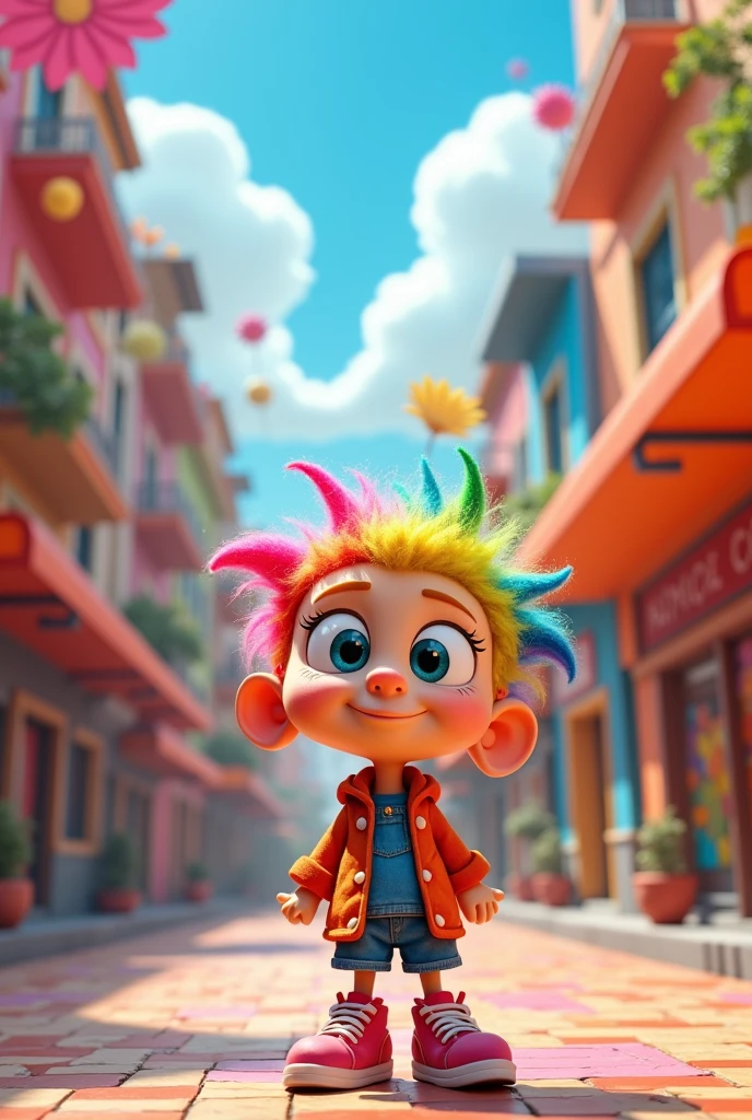 Create a realistic full body 4D cartoon character with a big head