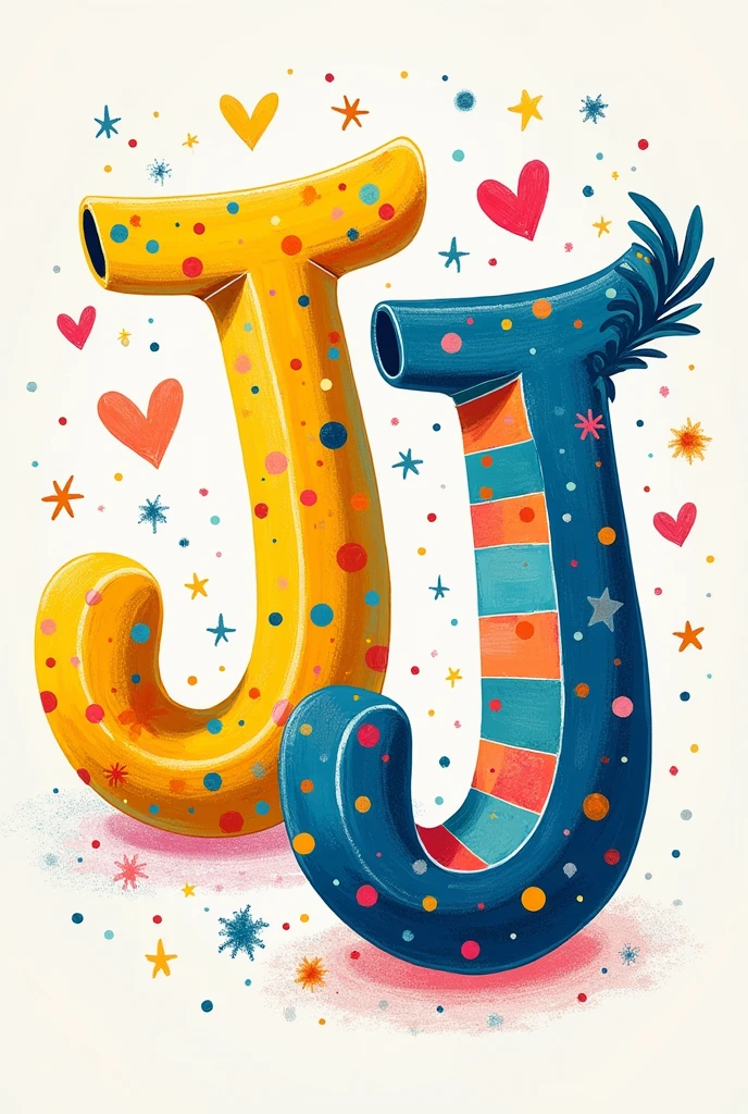 I want an easy drawing with the letters J and J with nice colors 