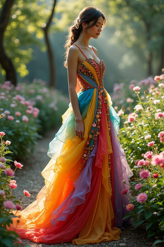 Colorful inspired gown using recycled materials 