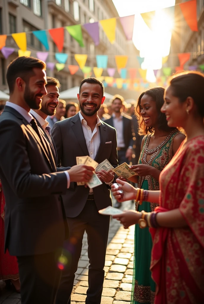 People receiving money from various formed individuals