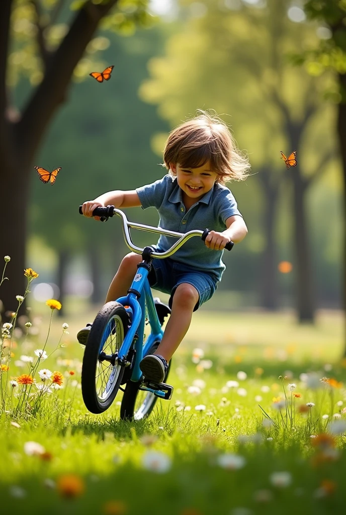 with a bob haircut falls off his bicycle