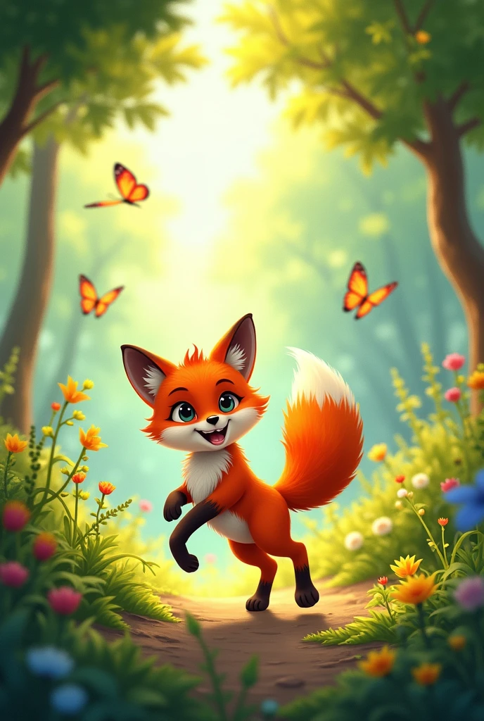 Moving fox animation with forest 