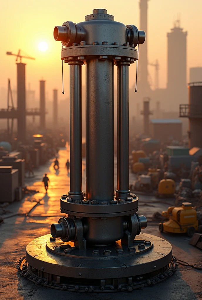 Create an image of a large hydraulic cylinder