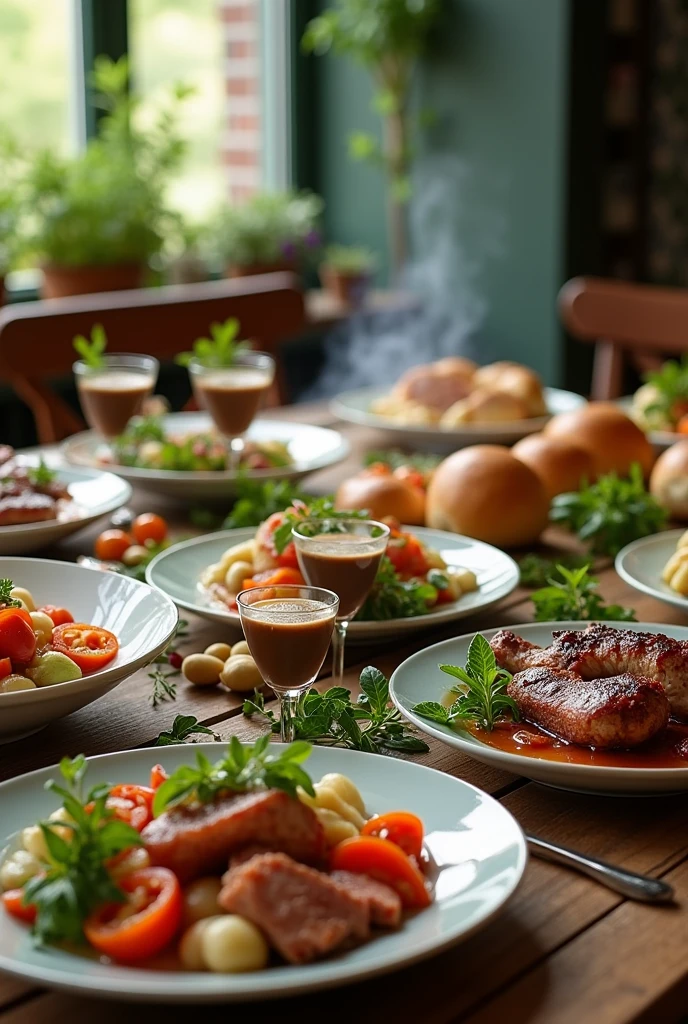 Delicious home-cooked food accompanied by a coffee mousse